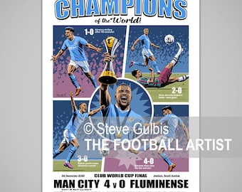 MANCHESTER WORLD Club CHAMPIONS 2023, Man City v Fluminense, Giclee  Art Print, Alvarez, Foden, Walker, Football Poster, Soccer, Gift