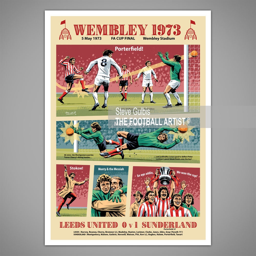 WEMBLEY 1973 SUNDERLAND FA Cup Final Winners Giclee Art Print Etsy