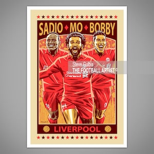 Sadio MANE, Mo SALAH, Roberto FIRMINO, Goal Celebration, Football, Giclee Art Print, Soccer, Liverpool Gift
