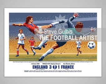 BRYAN ROBSON GOAL 1982, England v France, Football World Cup, Giclee Art Print, Poster, Birthday, Christmas, Soccer, Home, Family, Gift
