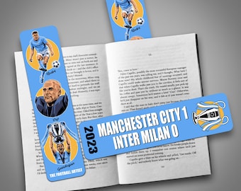 MAN CITY 1 INTER 0, Champions League Final 2023, Illustrated Bookmark, Rodri, Pep, Gundogan, Birthday, Christmas, Football, Soccer, Gift