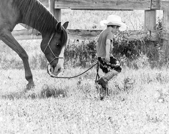 A Boy And His Horse Digital Download Printable: Western, Monotone, B&W, 8x10, Wall Art, Card, Multiple Use, Home Decor, Digital Print, Art