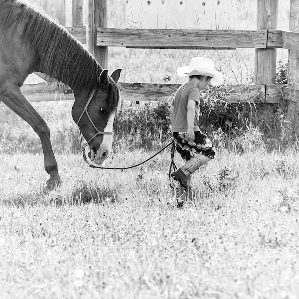 A Boy And His Horse Digital Download Printable: Western, Monotone, B&W, 8x10, Wall Art, Card, Multiple Use, Home Decor, Digital Print, Art