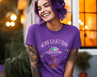 Weird Equestrian Alien Unicorn Flying UFO Horse Abduction Tee Shirt, Super Cute & Funny extraterrestrial Crewneck, Weird Equestrian Gift