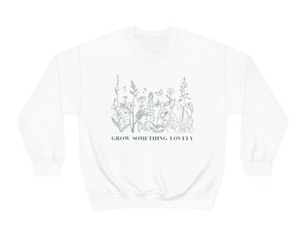 Sudadera botánica minimalista, cuello redondo con estampado floral de jardín, regalo para mamá