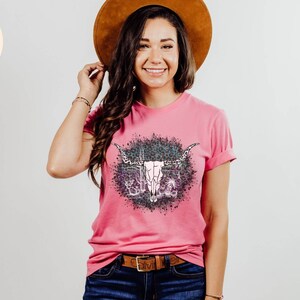 Boho Leopard Print Cow Skull Graphic Tee Shirt, Wild West Shirt, Howdy shirt, Western Clothing, Western  Rodeo Cowgirl Shirt, Bull Skull tee