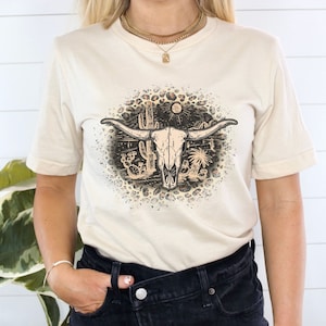 Boho Cow Skull Leopard Print Shirt, Wild West Shirt, Howdy shirt, Western Clothing, Western Graphic Tee, Cowgirl Shirt, Bull Skull Shirt