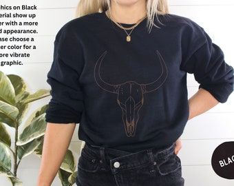 Boho Koskalletröja, Vilda Västern Rundringad Tröja, Western Grafisk T-shirt, Cowgirlskjorta, Tjurskalletröja, Southwest, Western