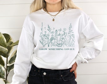 Sudadera botánica minimalista, regalo de cuello redondo con diseño floral de jardín