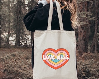 Sac fourre-tout Love Wins coeur arc-en-ciel, fierté LGBTQIA+