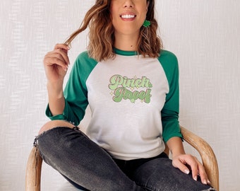 Pinch Proof Shamrock St. Patrick's Day Baseball Tee, Lucky Green 3/4 Sleeve