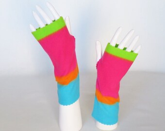 Fingerless Gloves – Wrist Warmers, Rainbow Stripes Texting Gloves, Fleece Mittens, Driving Gloves, Hand Warmers, Stocking Stuffers