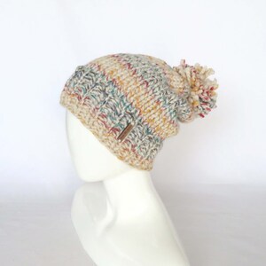 Slouchy Hand Knitted Hat - Pom Pom Knit Beanie - Men, Women, Unisex - ready to ship.
