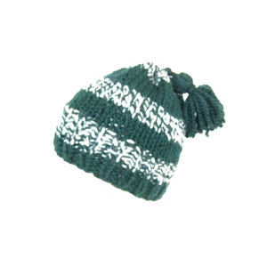 Green Hand Knitted Hat with Tassel – Chunky Knit Hat - Mens/Women/Unisex - ready to ship.