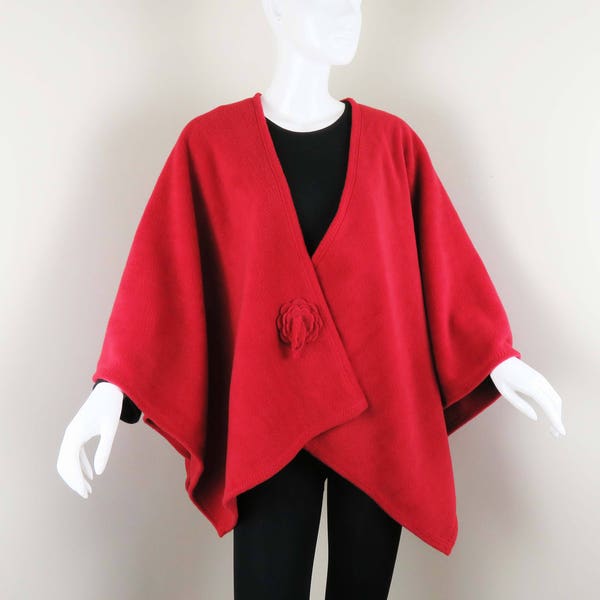 Red Cape Jacket - Fleece Poncho, Blanket Shawl - One Size Fits Most.