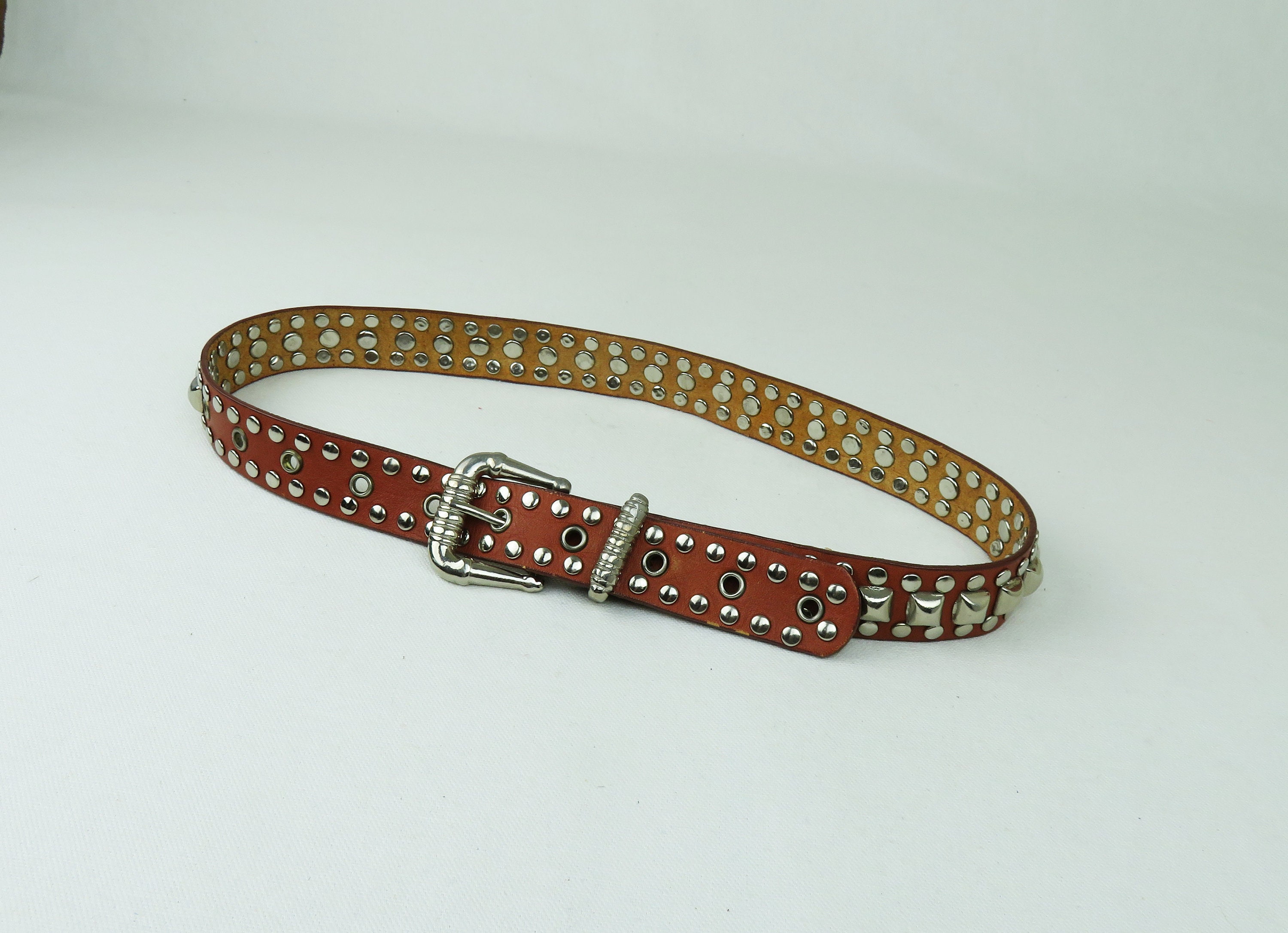 MMK tan leather gold studs narrow belt M Australian Made 25mm Narrow Leather Belt - Tan – The Real  main image 3