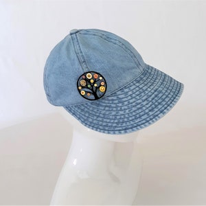 MORE COLORS - Cotton Cap with Wide Brim Visor -  Denim Women Hat Foldable - Adjustable Size - Removable embellishment - Tree of Life