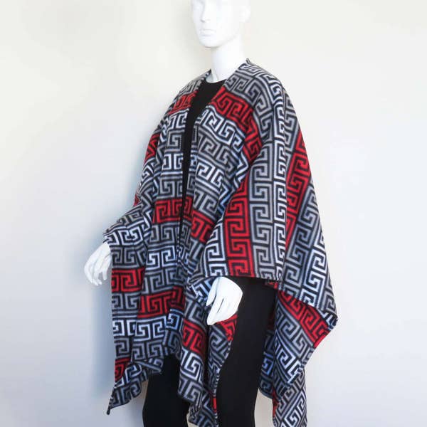 Unisex Fleece Poncho Cape - Ruana Shawl, Serape, One Size Fits Most.