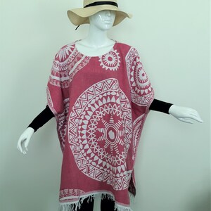 COLOR CHOICES - Mandala Turkish Cotton Swimsuit Cover Up Dress.  Beach Tunic Poncho.  Bikini Cover up.  One size.  Oversized.