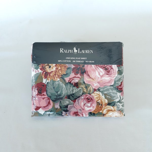 RALPH LAUREN ALLISON Collection - Vintage King Size Flat Sheet - Brand New - Romantic Floral New England Style Bedding