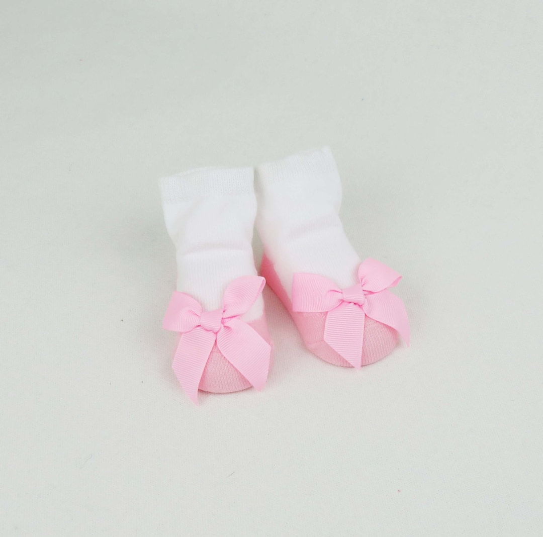 Pink Newborn Baby Girl Socks With Ribbon Bow Baby Shoes Etsy
