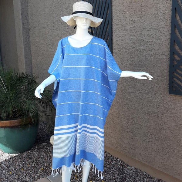 COLOR CHOICES - LONG Turkish Cotton Beach Caftan, Swimsuit Coverup, Bikini Cover Up Dress.  Beachwear.  One size (small/medium to plus size)