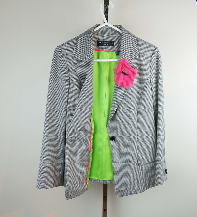 Dana Buchman Wool Blazer All Seasons Black and White Suit Jacket.