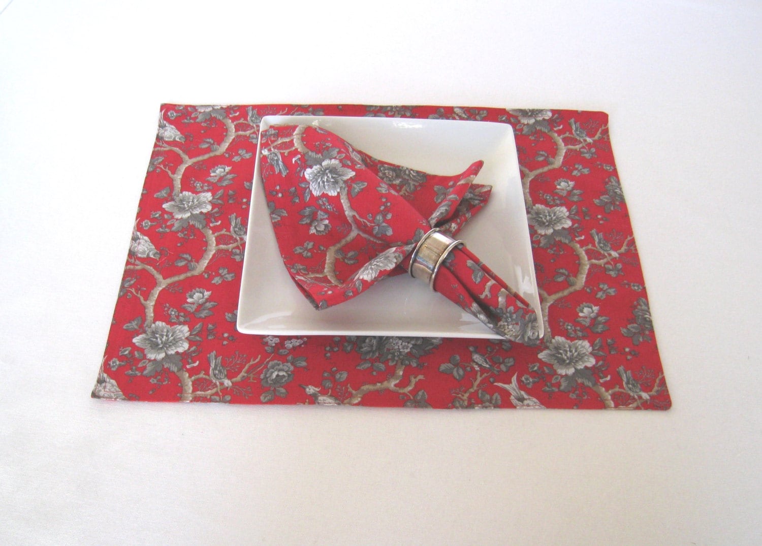 Red Reversible Placemats Cloth Placemats Cotton Toile Etsy