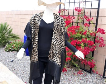 Leopard Print Bikini Cover-up - Beach Kimono - Swimsuit Coverup - Summer Cape - One Size Fits Most.