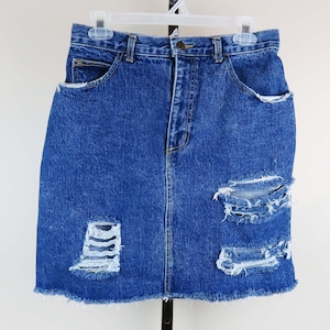 Ripped Denim Mini Skirt -Upcycled Distressed OOAK Guess Jeans Skirt.  #499