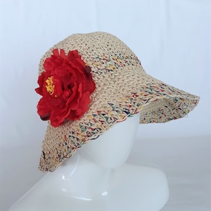Removable Flower - Foldable Straw Sun Hat - Summer Beach Hat - Adjustable Travel Sun Hat - Floppy Hat - UV Protection