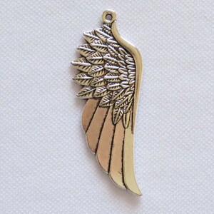 5 Large Angel Wing Pendant - Antique Silver Tone Religious Charm, Christian Charm, Bracelet Charm, Silver Metal Fidings  -  AW7