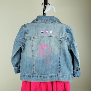 Girl Denim Jacket, Restyled Girl Bling Denim Jacket, Pink Horse, Toddler Pink Denim Jacket, Modern Cowgirl, Reworked, Equestrian