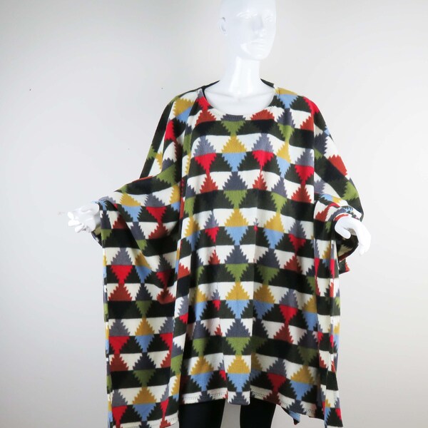 Unisex Fleece Poncho, Southwest Mens Poncho, Women Desert Blanket Wrap, One Size Fits Most.