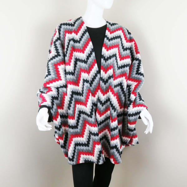 Chevron Fleece Cape - Ruana Shawl, Poncho, Serape - One Size Fits Most.