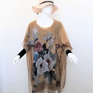 Caftan Style Tunic - Poncho Style Top - Floral Sheer Cover Up - one size (small/medium to plus size)