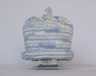 Blue Baby Boy Hat – Cotton Hand Knitted Baby Hat, Hand Knit Baby Hat, Gender Reveal, Pregnancy Reveal, Baby Announcement, Baby Photo Prop