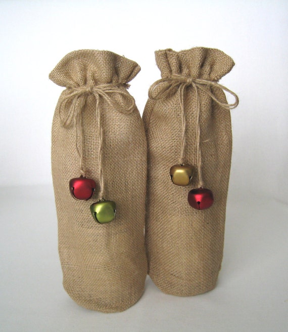 Moonvvin Moonvvin 2pcs Jute Wine Bags Christmas Decoration Hessian Wine Bottle Gift Bags with Drawstring