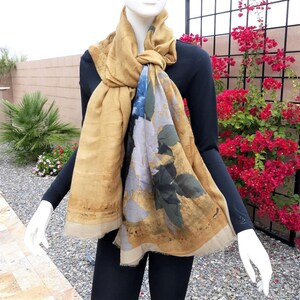 Elegant Large Scarf, Sheer Wrap, Floral Print Shawl.  Sarong.