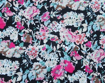 2.25 yards Vintage Floral Black Fabric - Home Decor Fabric, Sewing Material.