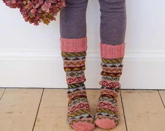 Hand Knitted Fair Isle Wool Socks - Fair Trade - Nordic Style Wool Socks - 100% Wool