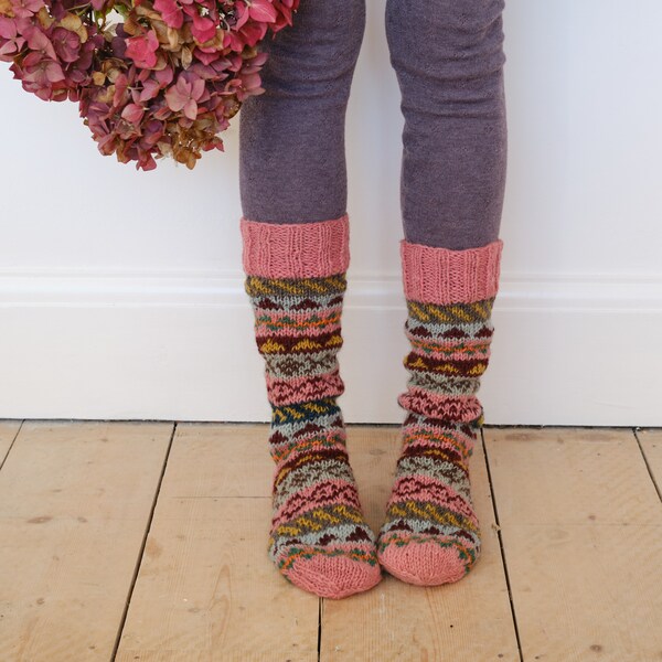 Hand Knitted Fair Isle Wool Socks - Fair Trade - Nordic Style Wool Socks - 100% Wool
