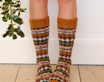 Hand Knitted Fair Isle Wool Socks - Fair Trade - Nordic Style Wool Socks - 100% Wool