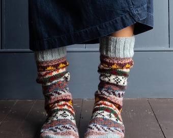 Hand Knitted Fair Isle Wool Socks - Fair Trade - Nordic Style Wool Socks - 100% Wool