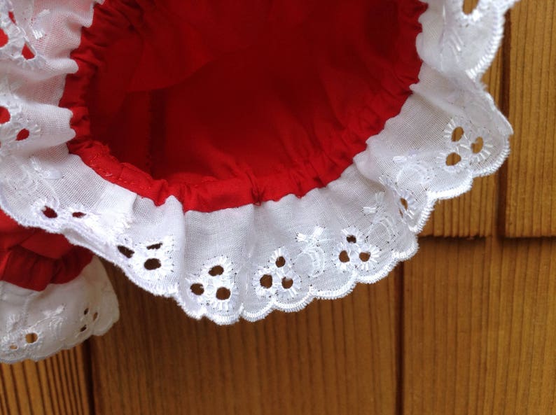 ruffled eyelet trim Girls Red Bloomers Custom Fit Available Ready-to-Ship Size 2T Easy Wash and Wear