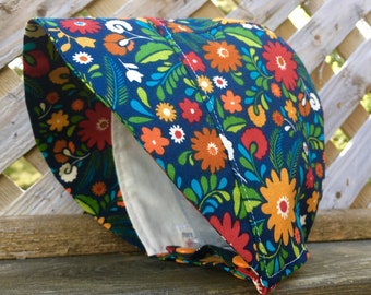 3-6 months, REVERSIBLE Cotton Bonnet, Folkloric Floral Bonnet, Baby Bonnet, Summer Bonnet