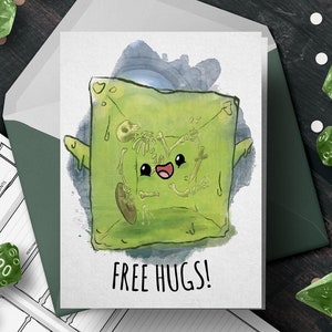 Carte D&D « Câlins gratuits » Cube gélatineux Carte Donjons et dragons – Cadeau pour ami ringard, joueurs RPG, carte D&D pour la Saint-Valentin ou d'anniversaire pour les nerds