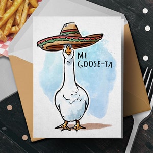 Jeu de mots drôle d'oie espagnole pour la Saint-Valentin « Me Goose-ta » | Jolie carte d'amour pour les couples et les amateurs d'oiseaux, carte de couples espagnols, Me Gusta