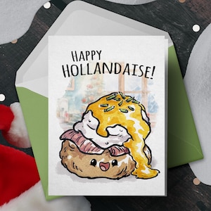 Funny Bennie Holiday Card &quot;Happy Hollandaise&quot; - Funny Christmas Card, Foodie Brunch Holiday Pun Card, Cute Card, Christmas Gift Card