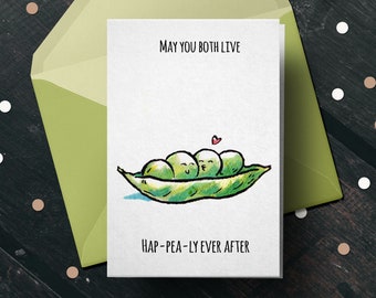 Hap-pea-ly Ever After - Greeting, Birthday, Couple, Engagement, Wedding, Christmas, Funny, Punny, Pun, Cute, Valentine's Card